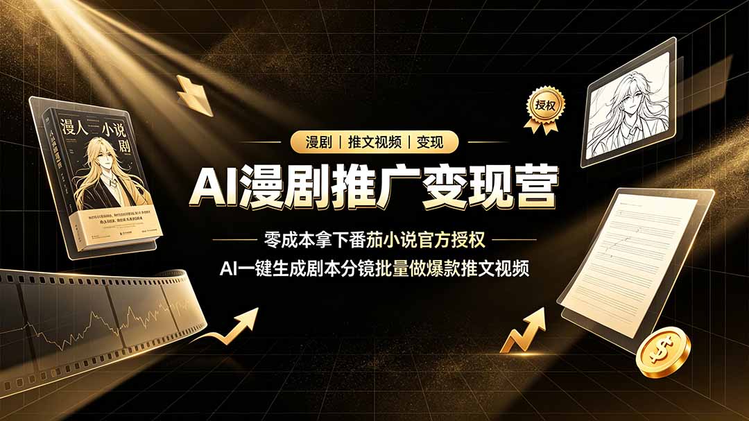 （19193期）AI漫剧推广变现营，零成本拿下番茄小说官方授权，AI一键生成剧本分镜批量做爆款推文视频-我爱项目网