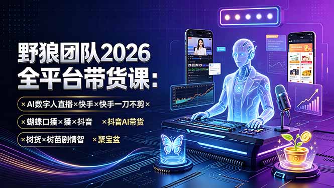 （19511期）野狼团队2026全平台带货课-7月：AI数字人直播×快手一刀不剪×蝴蝶口播×抖音AI带货×树苗剧情智剪×聚宝盆-我爱项目网
