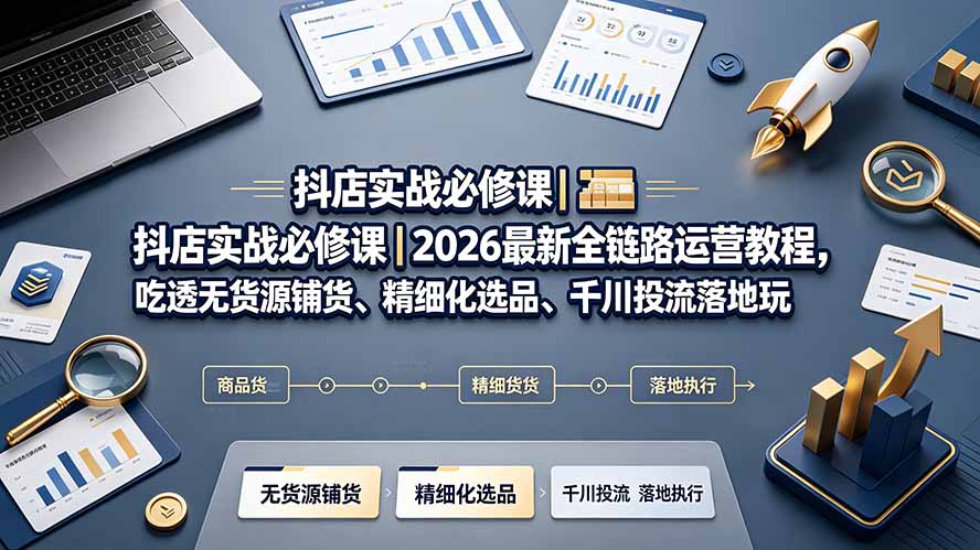 (19549期)抖店实战必修课|2026最新全链路运营教程,吃透无货源铺货、精细化选品、千川投流落地玩法-我爱项目网