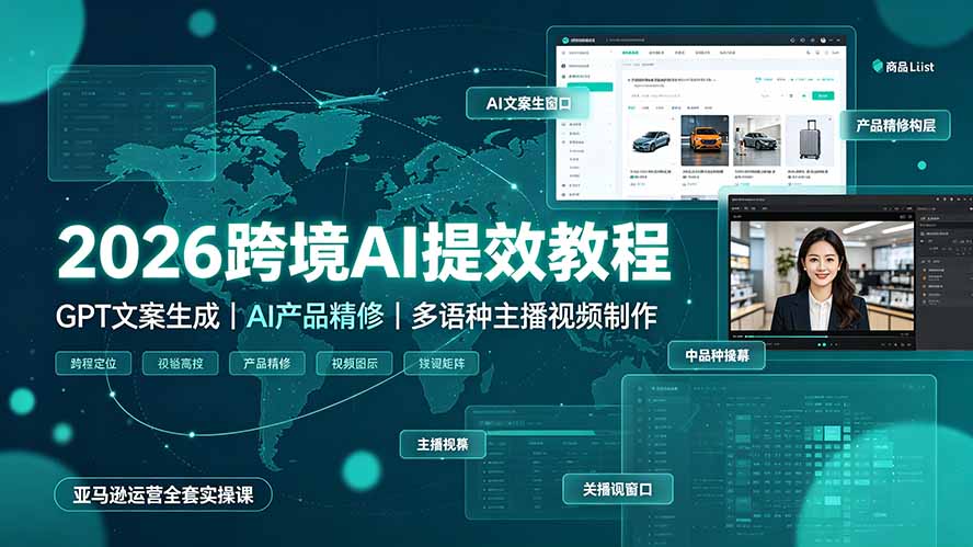 （19286期）2026跨境AI提效教程·GPT文案生成｜AI产品精修｜多语种主播视频制作，亚马逊运营全套实操课-我爱项目网