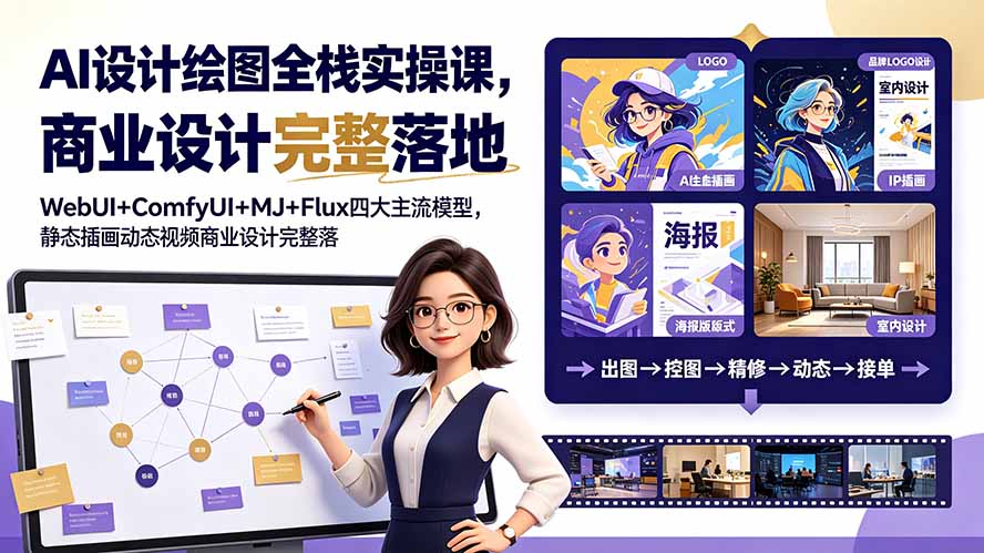 （19244期）AI设计绘图全栈实操课，WebUI+ComfyUI+MJ+Flux四大主流模型，静态插画动态视频商业设计完整落地教程-我爱项目网