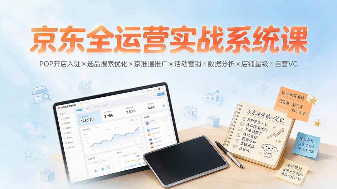 （19581期）京东全运营实战系统课：POP开店入驻×选品搜索优化×京准通推广×活动营销×数据分析×店铺星级×自营VC-我爱项目网