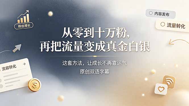 （19198期）从零到十万粉，再把流量变成真金白银——这套方法，让成长不再靠运气【原创双语字幕】-我爱项目网