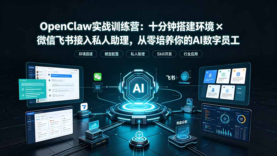 （19287期）OpenClaw实战特训营：十分钟搭建环境×微信飞书接入私人助理，从零培养你的AI数字员工-我爱项目网