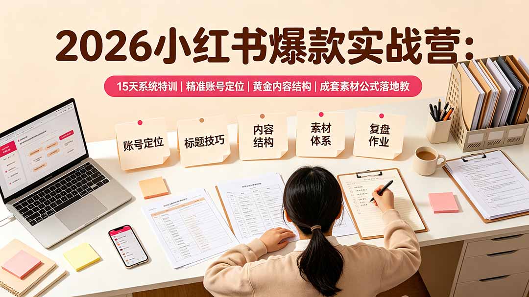（19332期）2026小红书爆款实战营：15天系统特训｜精准账号定位｜黄金内容结构｜成套素材公式落地教程-我爱项目网