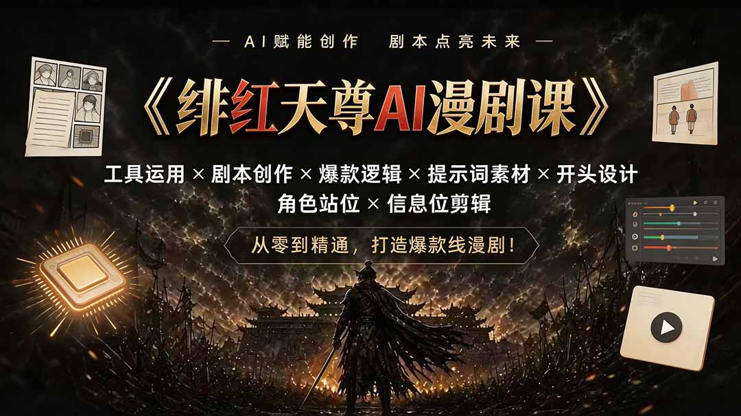 （19597期）绯红天尊AI漫剧课｜工具运用×剧本创作×爆款逻辑×提示词素材×开头设计×角色站位×信息位剪辑-我爱项目网
