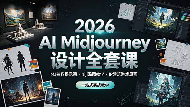 （19209期）2026 AI Midjourney设计全套课，MJ参数提示词niji混图教学，IP建筑游戏原画一站式实战教学-我爱项目网