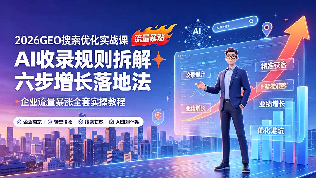 （19333期）2026GEO搜索优化实战课：AI收录规则拆解｜六步增长落地法｜企业流量暴涨全套实操教程-我爱项目网
