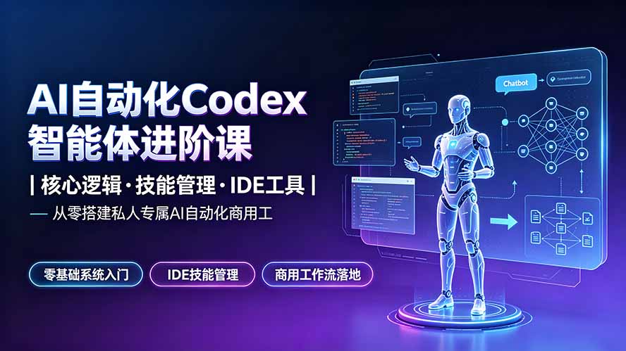 （19245期）AI自动化Codex智能体进阶课｜核心逻辑·技能管理·IDE工具｜从零搭建私人专属AI自动化商用工作流-我爱项目网