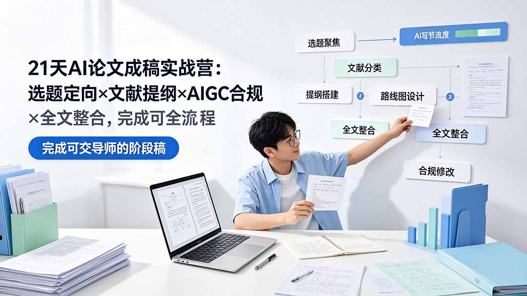 （19334期）21天AI论文成稿实战营：选题定向×文献提纲×AIGC合规×全文整合，完成可交导师的阶段稿-我爱项目网