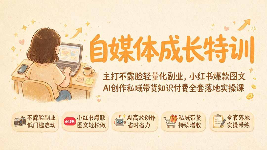 （19584期）自媒体成长特训｜主打不露脸轻量化副业，小红书爆款图文AI创作私域带货知识付费全套落地实操课-我爱项目网