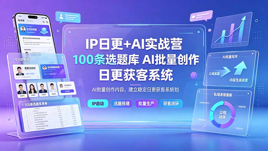 （19353期）IP日更+AI实战营：IP置顶视频制作×100条选题库搭建×10条日更规划，AI批量创作内容，建立稳定日更获客系统-我爱项目网