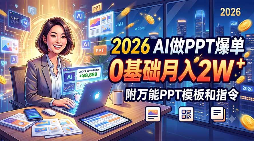 (19284期)2026 AI做PPT爆单,0基础月入2W,附万能PPT模板和指令-我爱项目网