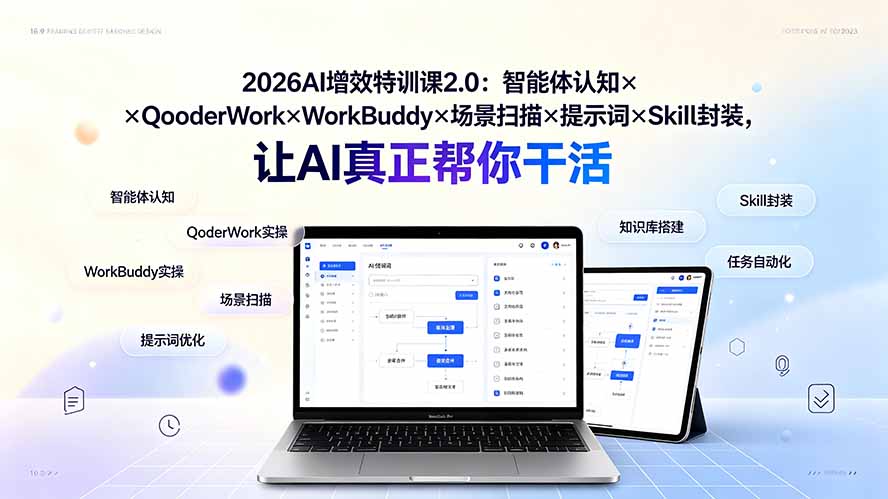 （19368期）2026AI增效特训课2.0：智能体认知×QoderWork×WorkBuddy×场景扫描×提示词×Skill封装，让AI真正帮你干活-我爱项目网