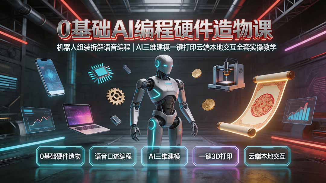 （19612期）0基础AI编程硬件造物课｜机器人组装拆解语音编程，AI三维建模一键打印云端本地交互全套实操教学-我爱项目网