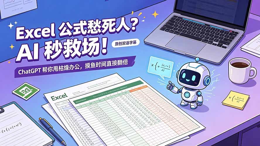 （19487期）Excel 公式愁死人？AI 秒救场！ChatGPT 帮你甩枯燥办公，摸鱼时间直接翻倍【原创双语字幕】-我爱项目网