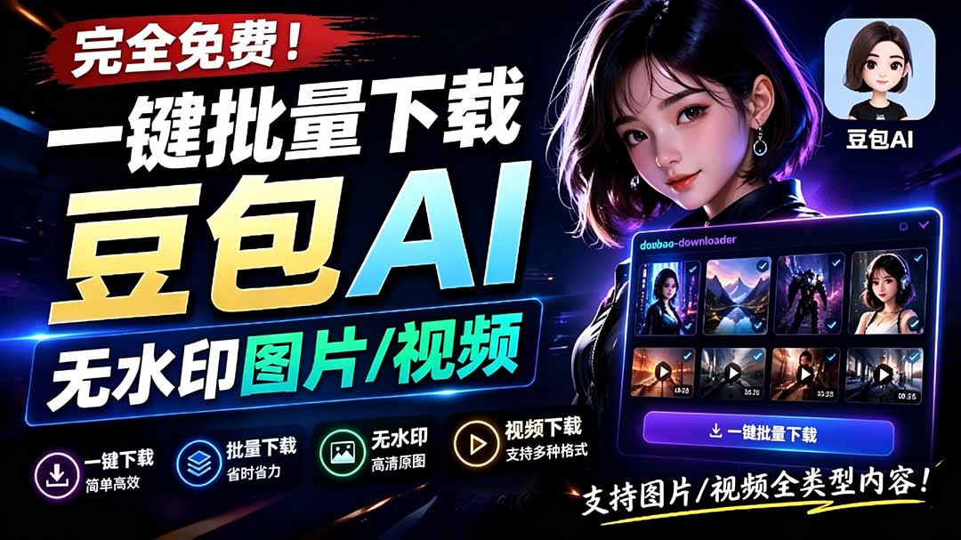 （19355期）Github最新发布！一键批量下载豆包AI无水印图片/视频，简单易用，自动解析提示词，doubao-downloader-我爱项目网