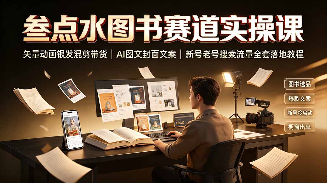 （19613期）叁点水图书赛道实操课｜矢量动画银发混剪带货，AI图文封面文案，新号老号搜索流量全套落地教程-我爱项目网