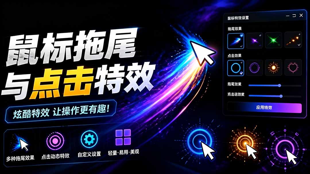 （19356期）Windows特效小工具！一键给你的鼠标添加拖尾与点击动态特效，吾爱出品，免费使用 Mouse Trail-我爱项目网