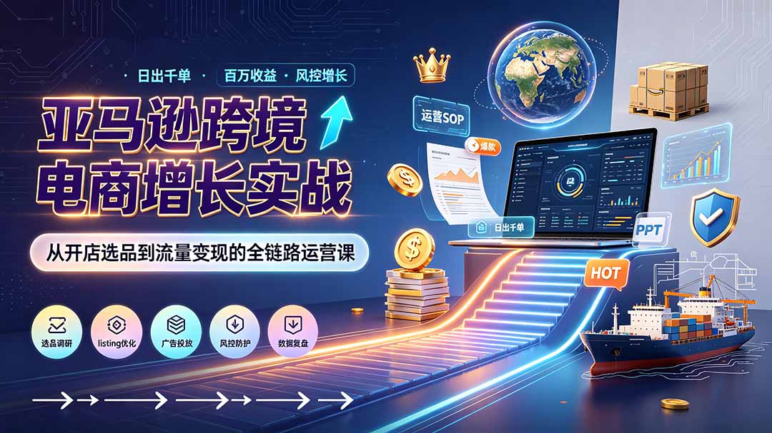 （19308期）亚马逊0-1孵化特训营8期：从注册风控到稳定日出千单实战，规避审核封店风险，标准化执行流程落地-我爱项目网