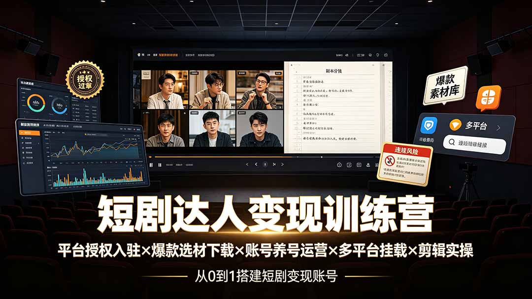 (19551期)短剧达人变现训练营:平台授权入驻×爆款选材下载×账号养号运营×多平台挂载×剪辑实操×违规处理全流程-我爱项目网