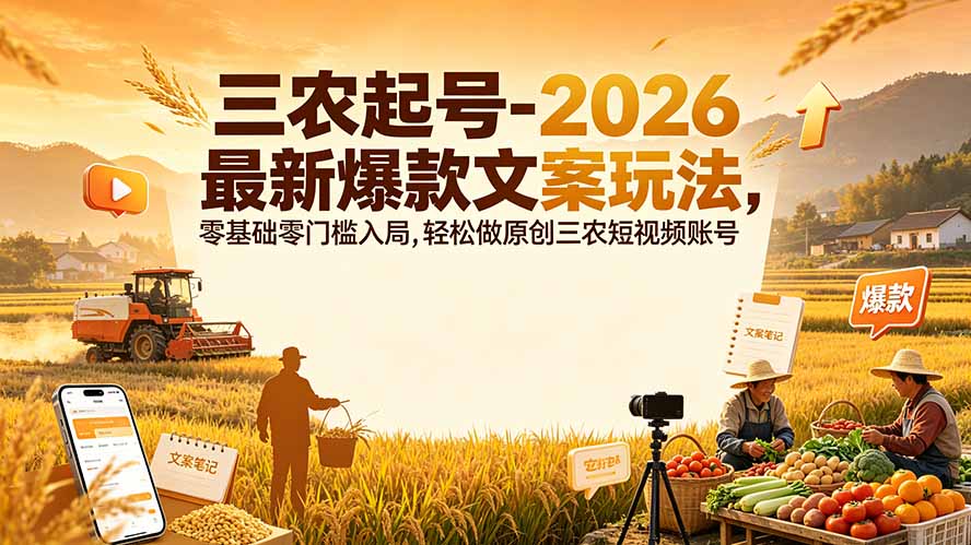 (19537期)三农起号-2026 最新爆款文案玩法,零基础零门槛入局,轻松做原创三农短视频账号-我爱项目网
