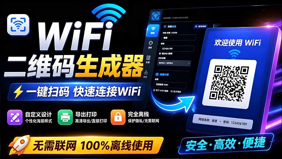 （19566期）完全离线使用！WiFi二维码生成器，一键扫码快速连接WiFi，支持自定义风格导出 WiFi二维码生成器-我爱项目网