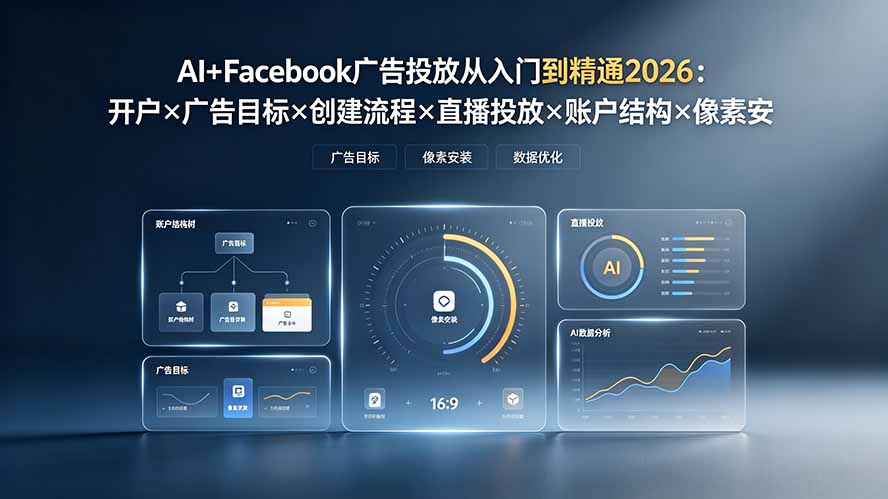 （19465期）AI+Facebook广告投放从入门到精通2026：开户×广告目标×创建流程×直播投放×账户结构×像素安装×AI赋能-我爱项目网