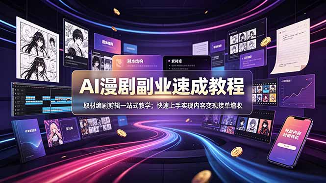 （19157期）AI漫剧副业速成教程，取材编剧剪辑一站式教学；快速上手实现内容变现接单增收-我爱项目网