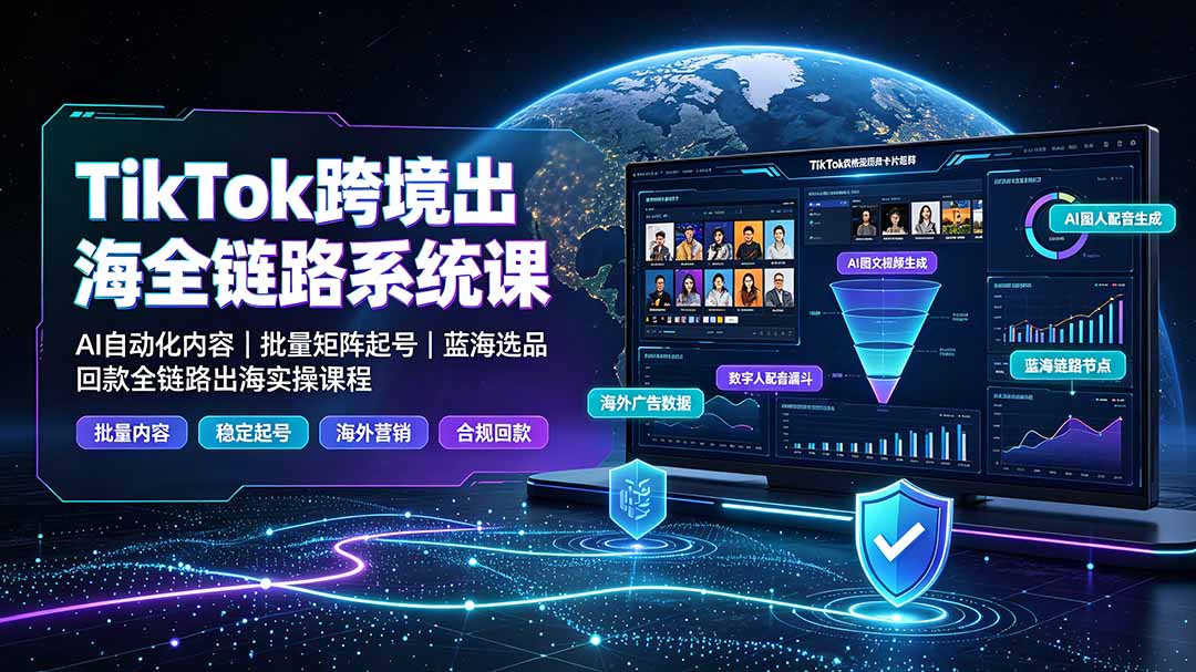 （19425期）TikTok跨境出海全链路系统课-2026年7月：AI自动化内容｜批量矩阵起号｜蓝海选品回款全链路出海实操课程-我爱项目网