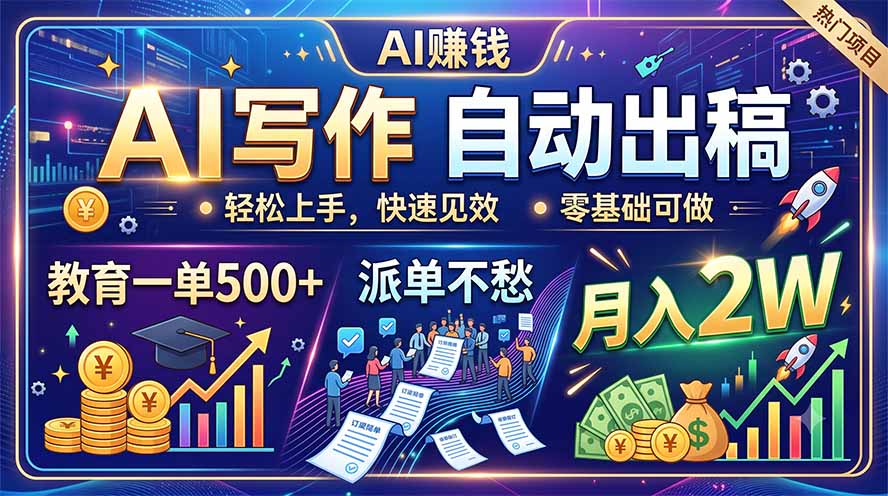 （19614期）AI写作自动出稿，教育一单500+，派单不愁，月入2W-我爱项目网