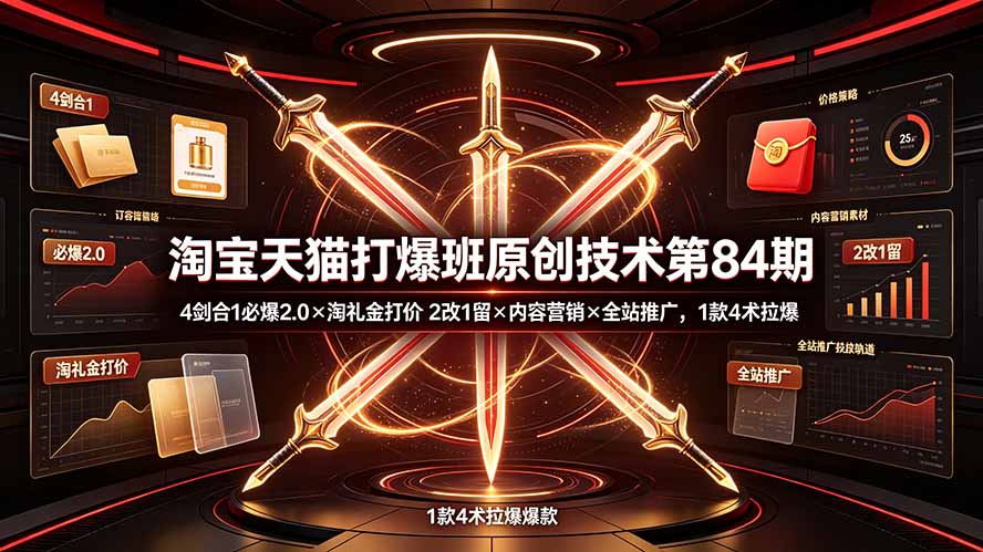 （19428期） 淘宝天猫打爆班原创技术第84期：4剑合1必爆2.0×淘礼金打价×2改1留×内容营销×全站推广，1款4术拉爆-我爱项目网