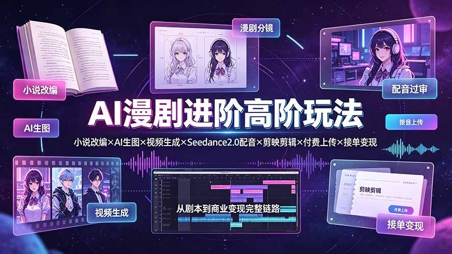 （19430期）AI漫剧进阶高阶玩法：小说改编×AI生图×视频生成×Seedance2.0配音×剪映剪辑×付费上传×接单变现-我爱项目网