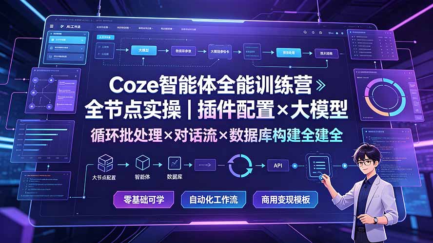 （19324期）Coze智能体全能训练营：全节点实操｜插件配置×大模型×循环批处理×对话流×数据库构建全教学-我爱项目网