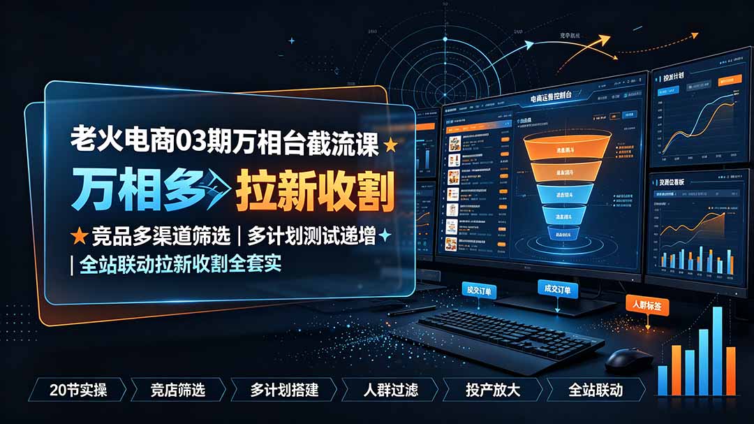 （19431期）老火电商03期万相台截流课：竞品多渠道筛选｜多计划测试递增｜全站联动拉新收割全套实操教学-我爱项目网
