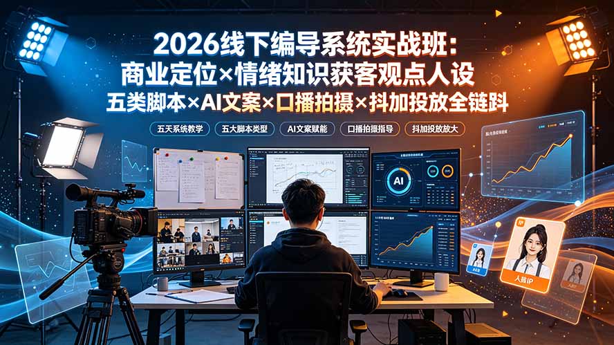 （19501期）2026线下编导系统实战班：商业定位×情绪知识获客观点人设五类脚本×AI文案×口播拍摄×抖加投放全链路-我爱项目网