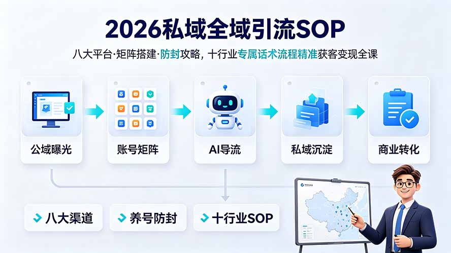 （19248期） 2026私域全域引流SOP｜八大平台·矩阵搭建·防封攻略，十行业专属话术流程精准获客变现全课-我爱项目网