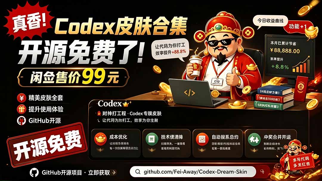 （19432期）闲鱼售卖99元的Codex皮肤包，GitHub 免费开源了！让你的codex变成精美界面 Codex Dream Skin-我爱项目网