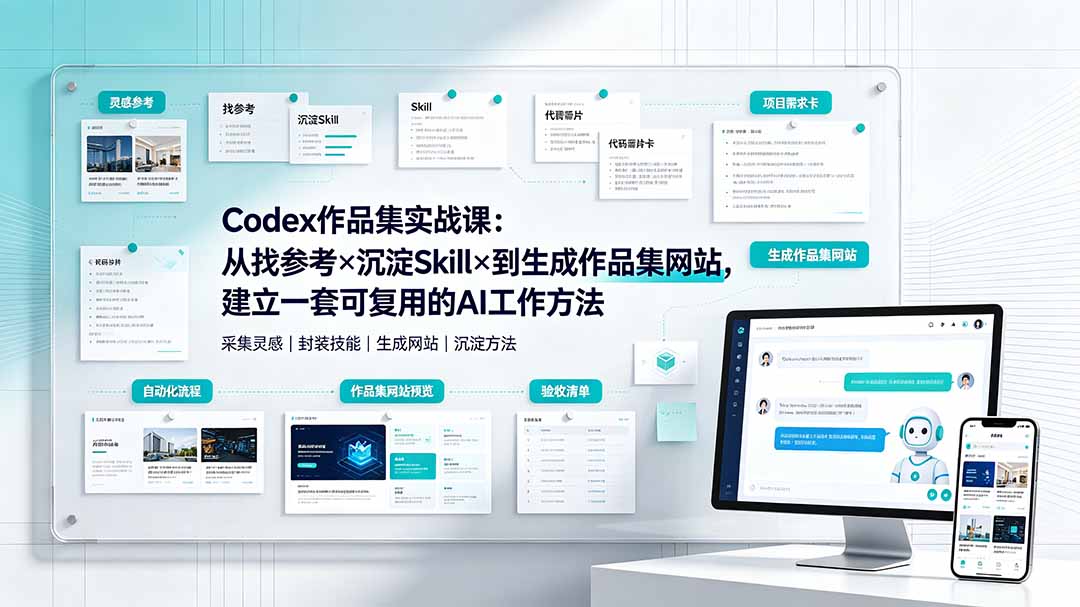 （19361期）Codex作品集实战课：从找参考×沉淀Skill×到生成作品集网站，建立一套可复用的AI工作方法-我爱项目网