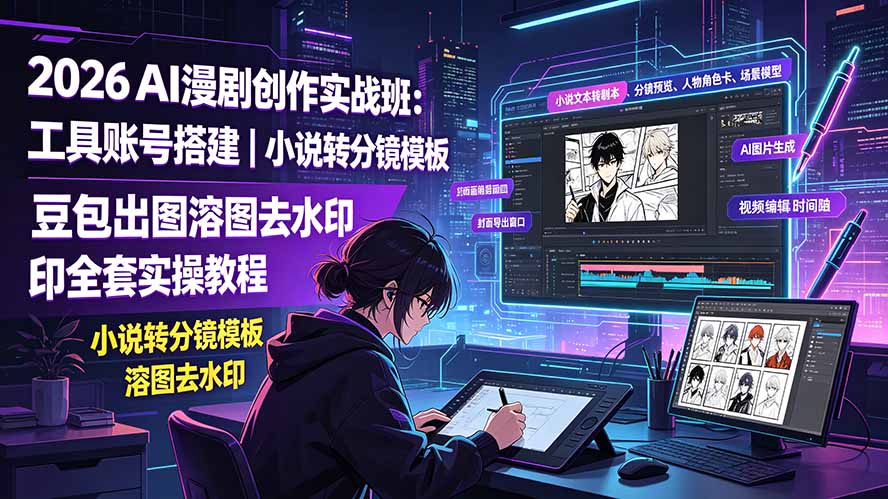 （19433期）2026AI漫剧创作实战班：工具账号搭建｜小说转分镜模板｜豆包出图溶图去水印全套实操教程-我爱项目网