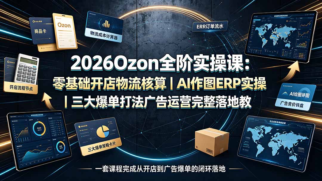 （19400期）2026Ozon全阶实操课：零基础开店物流核算｜AI作图ERP实操｜三大爆单打法广告运营完整落地教程-我爱项目网
