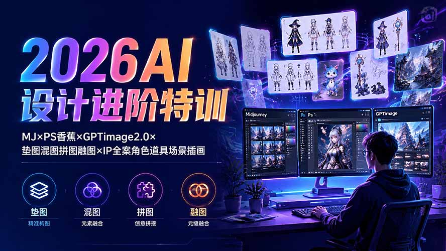 （19569期）2026AI设计进阶特训：MJ×PS香蕉×GPTimage2.0×垫图混图拼图融图×IP全案角色道具场景插画-我爱项目网