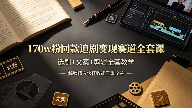 （19142期）170w粉博主同款追剧变现赛道全套课-更新，选剧+文案+剪辑全套教学，解锁精选伙伴收徒三重收益-我爱项目网