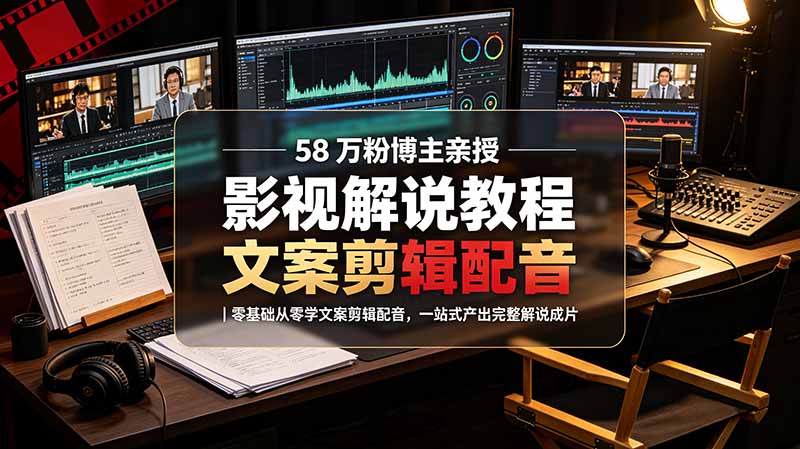 （19160期）58 万粉博主荧幕春秋亲授影视解说教程｜零基础从零学文案剪辑配音，一站式产出完整解说成片-我爱项目网