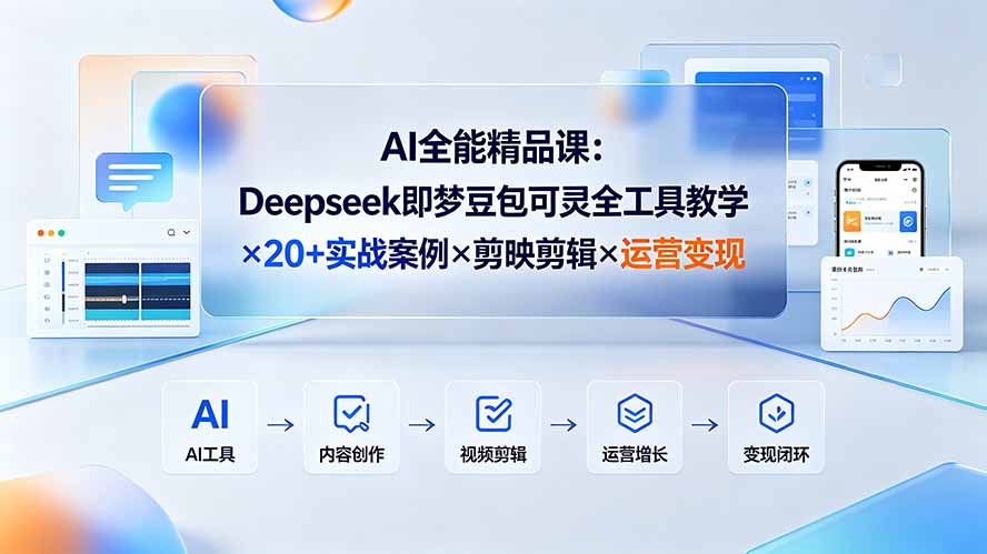（19278期）AI全能精品课：Deepseek即梦豆包可灵全工具教学×20+实战案例×剪映剪辑×运营变现-我爱项目网
