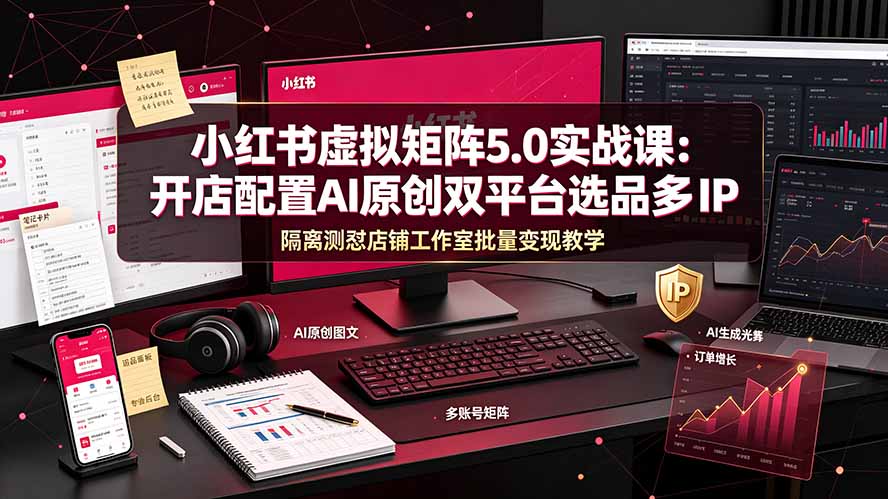 （19521期）小红书虚拟矩阵5.0实战课：开店配置｜AI原创｜双平台选品｜多IP隔离｜测怼店铺工作室批量变现实操教学-我爱项目网