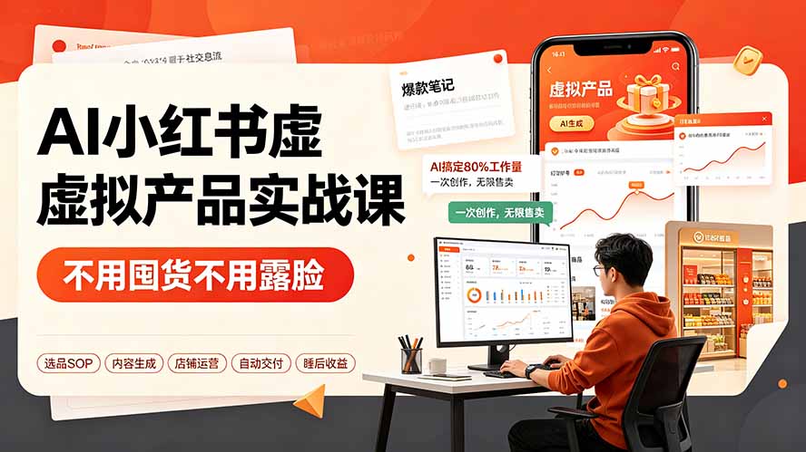 （19314期）AI小红书虚拟产品实战课-更新：不用囤货不用露脸，AI搞定80%工作量，一次创作无限售卖睡后收益-我爱项目网