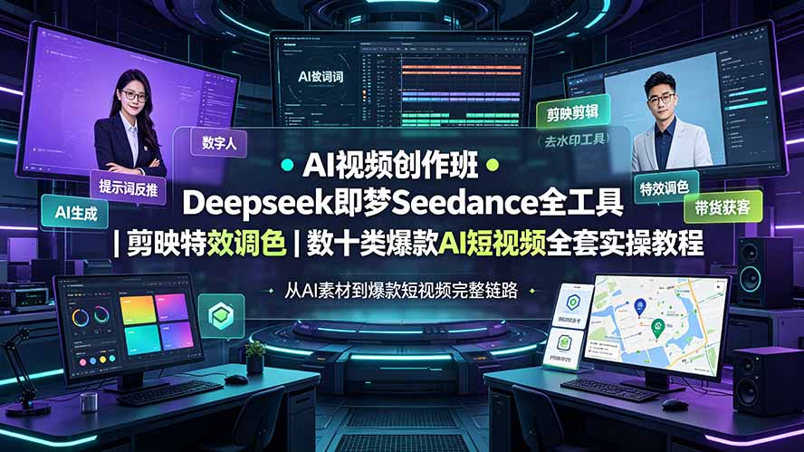 （19454期）AI视频创作班◆Deepseek即梦Seedance全工具｜剪映特效调色｜数十类爆款AI短视频全套实操教程-我爱项目网