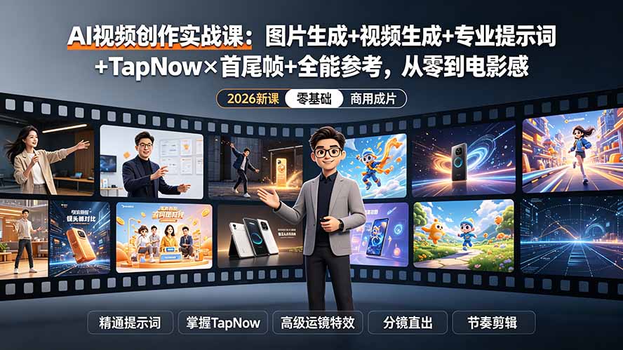（19383期）AI视频创作实战课：图片生成+视频生成+专业提示词+TapNow×首尾帧+全能参考，从零到电影感成片-我爱项目网
