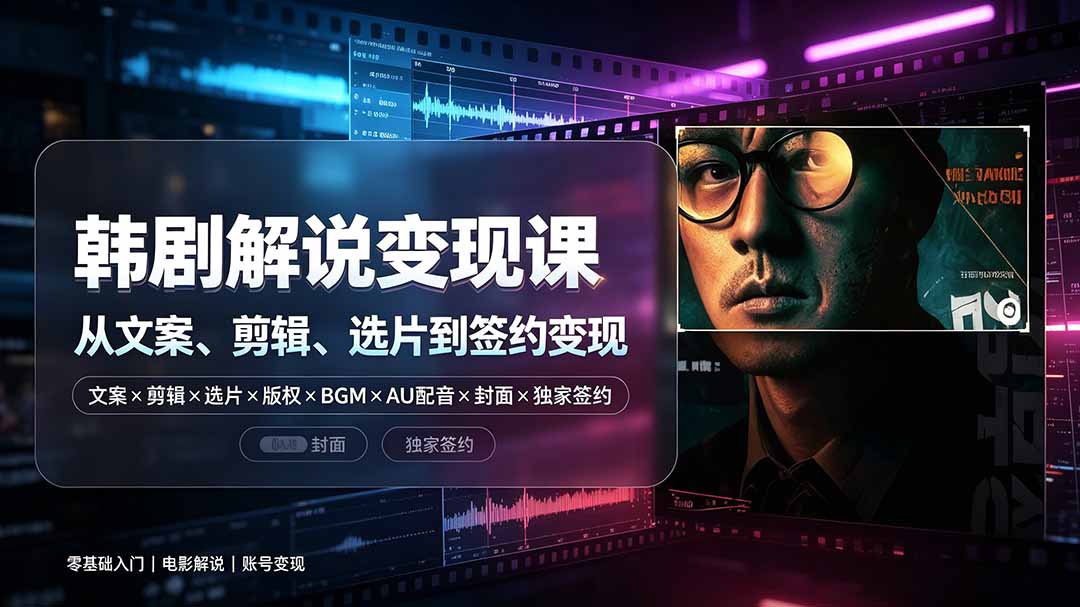 （19438期）抖音270W粉丝博主亲授韩剧解说课：文案×剪辑×选片×版权×BGM×AU配音×封面×独家签约，零基础到变现-我爱项目网
